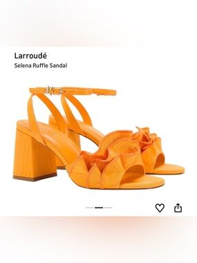 Larroudé Selena Ruffle Block-Heel Sandal in Orange